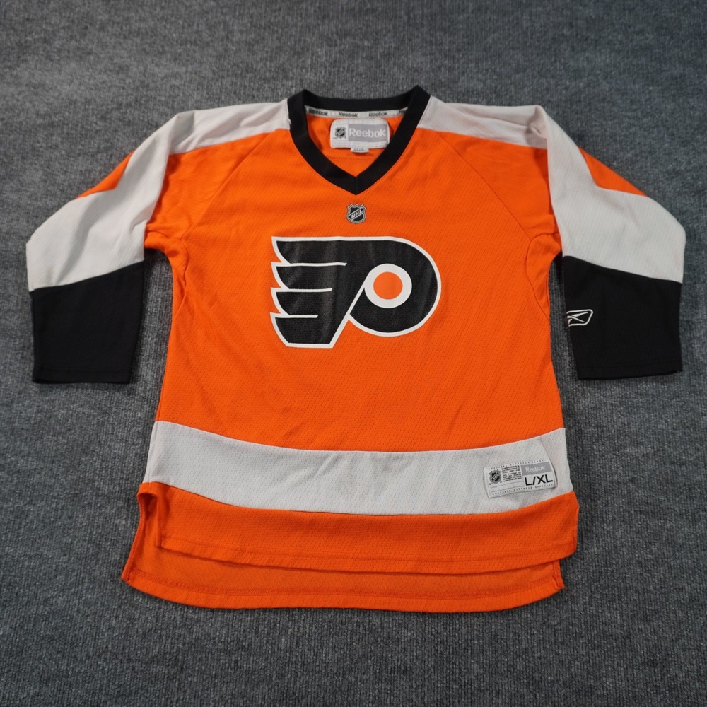 Reebok Hockey Jersey Kids L/XL Orange Philadelphia Flyers NHL Mesh V-Neck